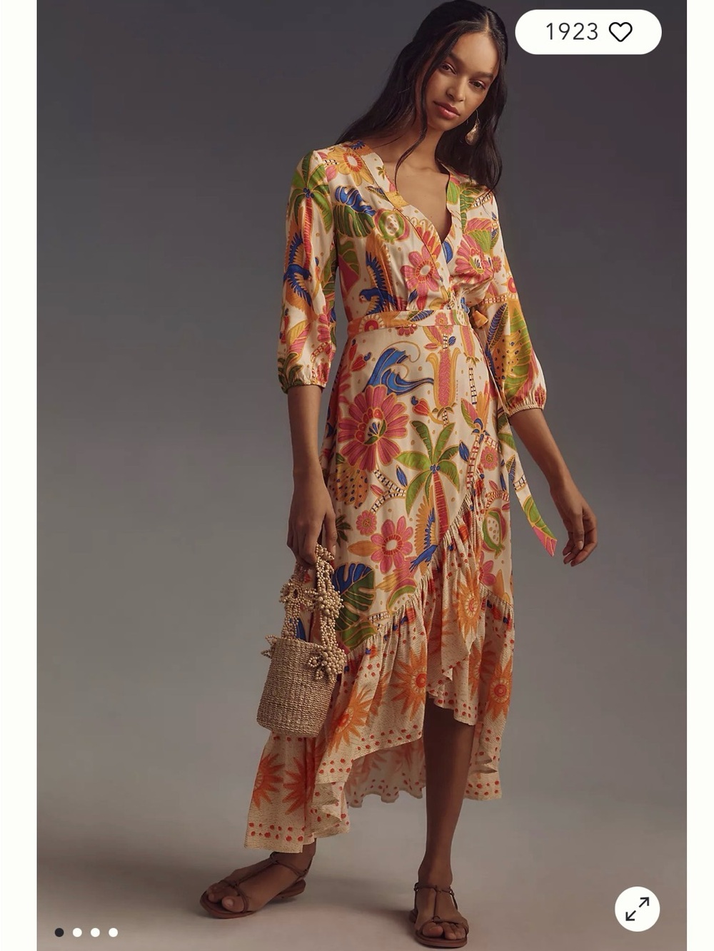 Farm Rio Long-Sleeve V-Neck Wrap Midi Dress
